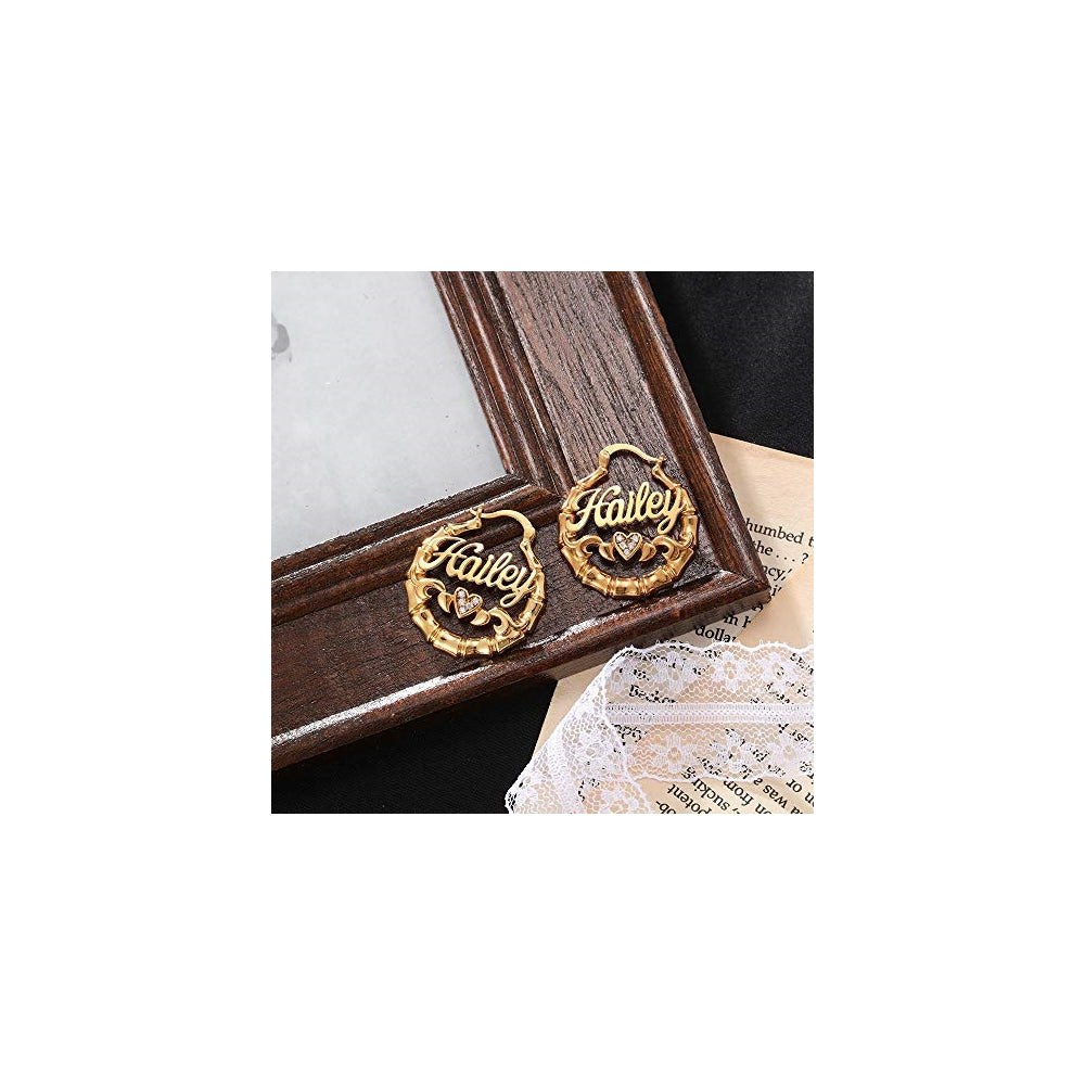 Aretes de aro de bambú personalizados para las mujeres