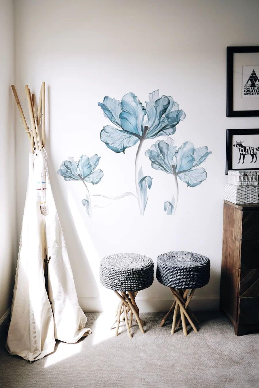 Vinilo decorativo de pared de flores azules vinilo extraíble