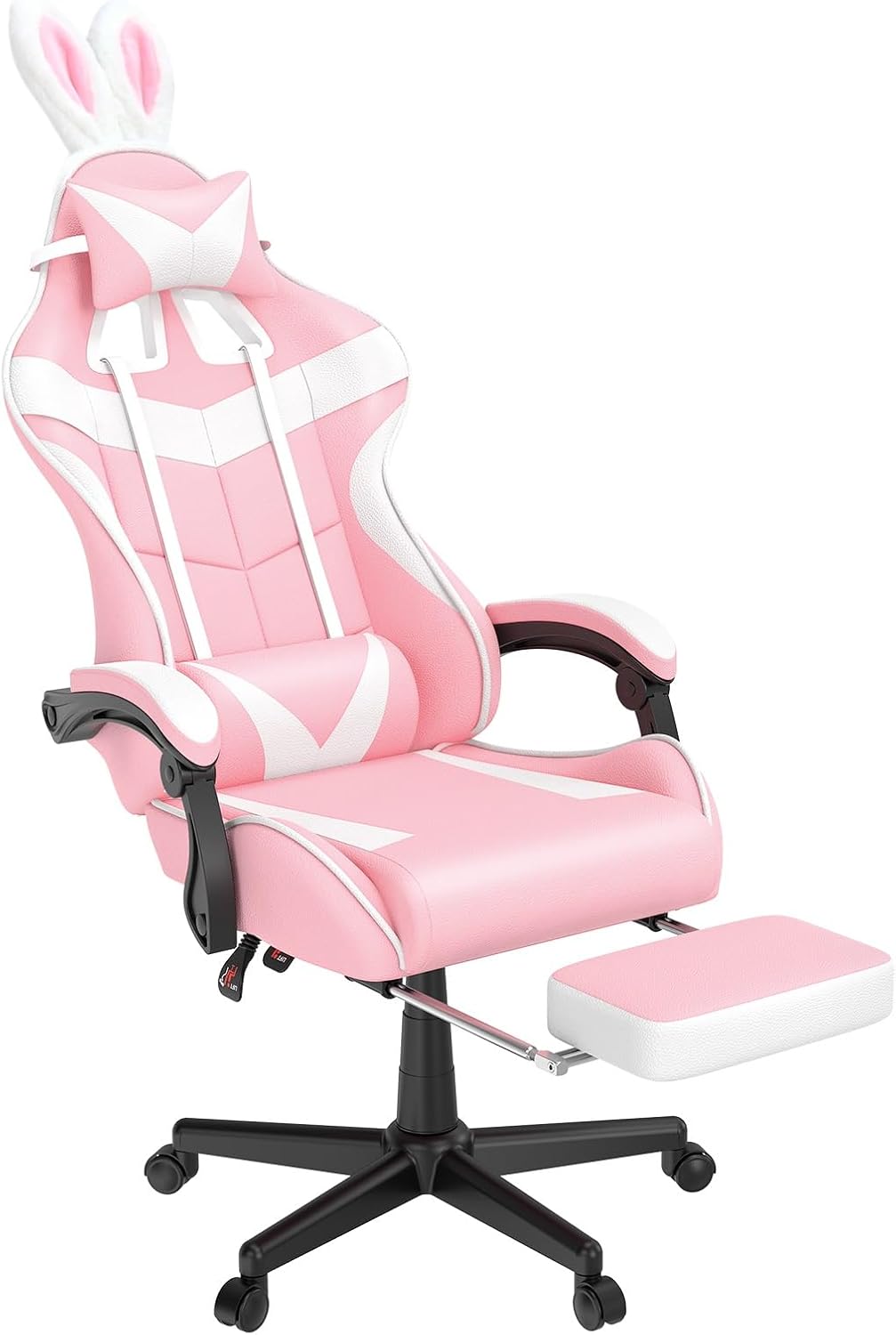 Silla Gamer con Reposapiés y Diseño de Conejito, Modelo Pink
