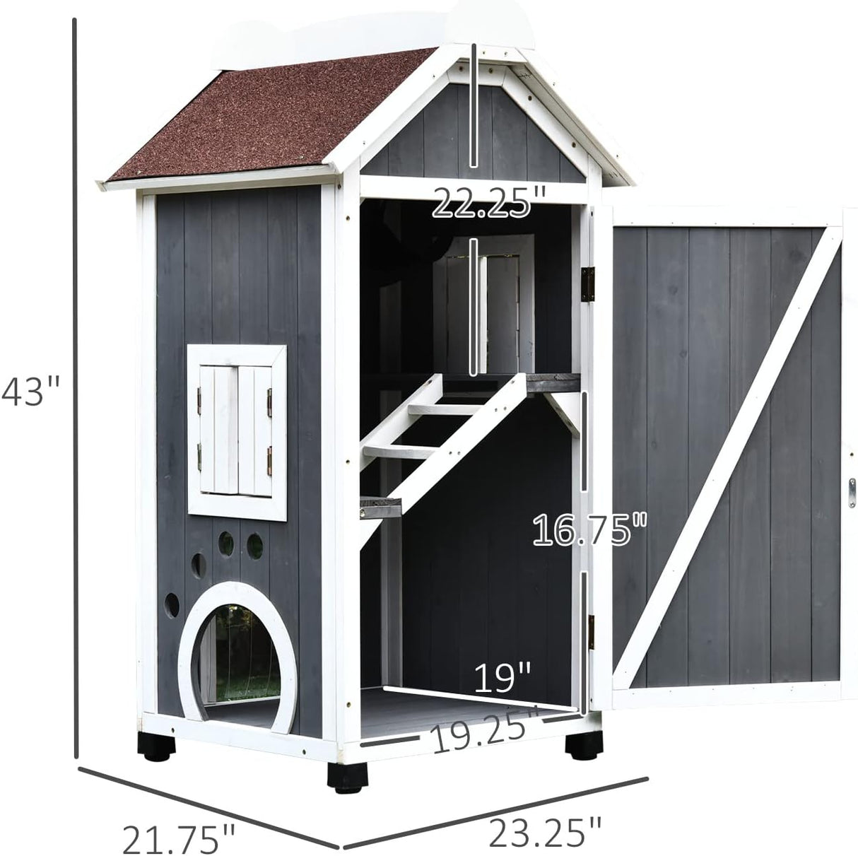Casa para Gatos PawHut 43 con Hamaca, 3 Pisos, Resistente