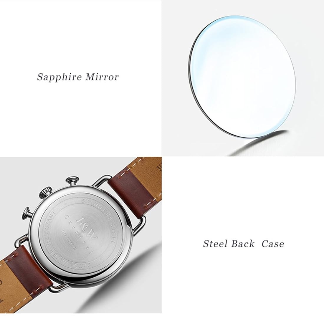 Relojes de cuero negro de zafiro con cronógrafo Big Dial