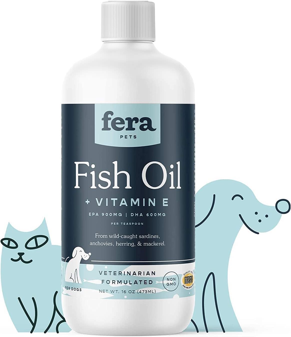 Fera Pets - Aceite de pescado para perros y gatos, 16 onzas, 96 porciones, aceite de pescado líquido con pescado capturado en la naturaleza para mantener la piel, el sistema inmunológico y la función
