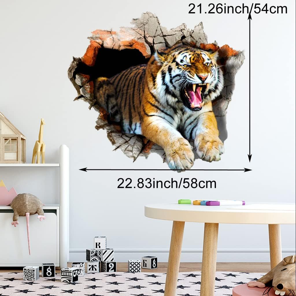 Decal 3D Tigre, Autoadhesivo, 23.62x23.62in, Mural Infantil