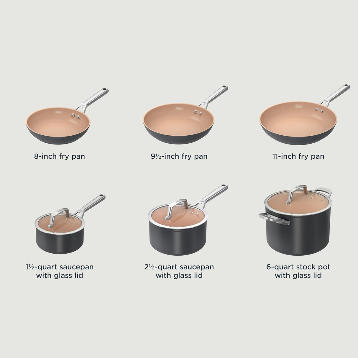 Juego de Ollas y Sartenes Ninja, Cerámica Antiadherente, CW99009