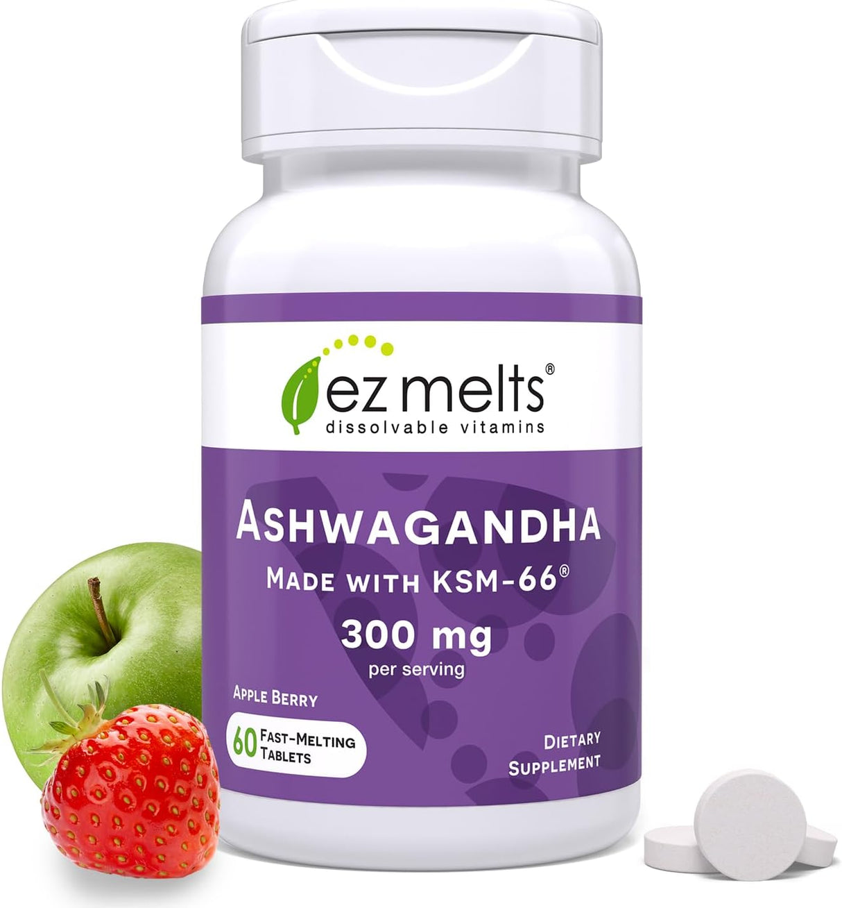 EZ Melts KSM-66 Ashwagandha, 300 mg, Sin Azúcar, 30 días