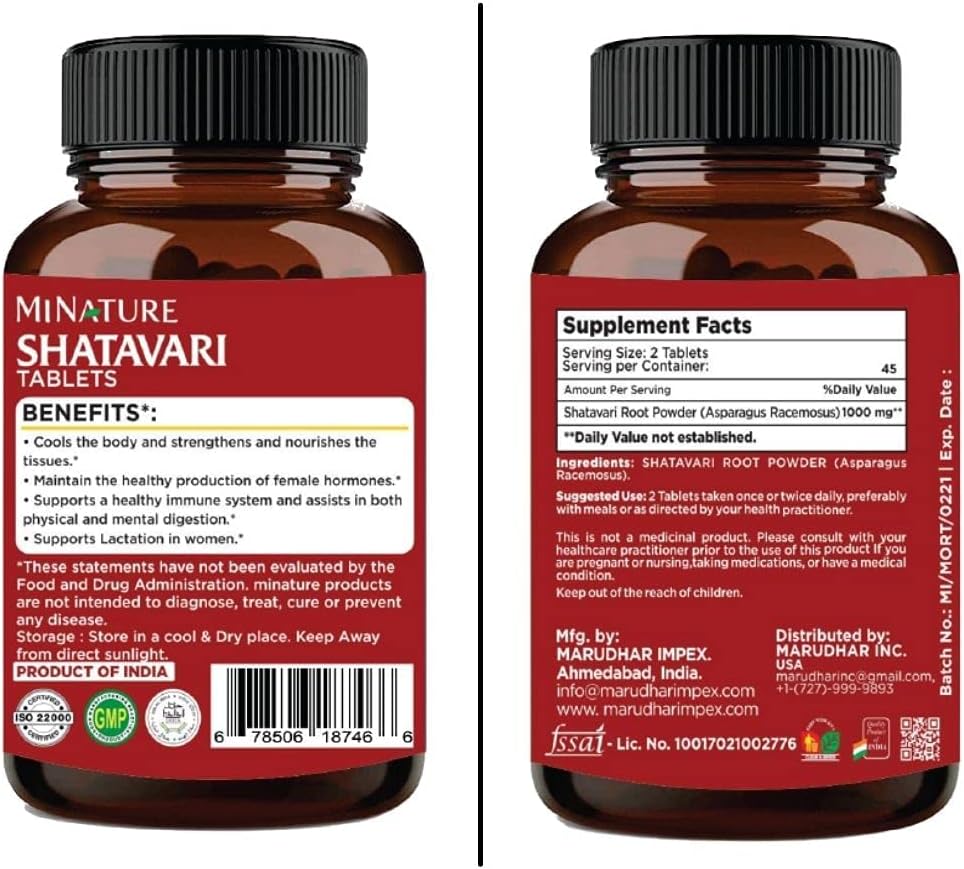 Shatavari Tablets de mi Nature -90 Tabletas, 1000mg India