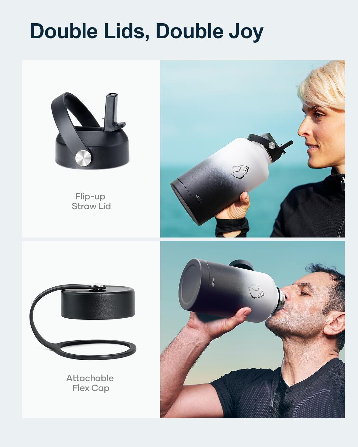 Botella de agua aislada BUZIO 64oz con tapa y popote, modelo