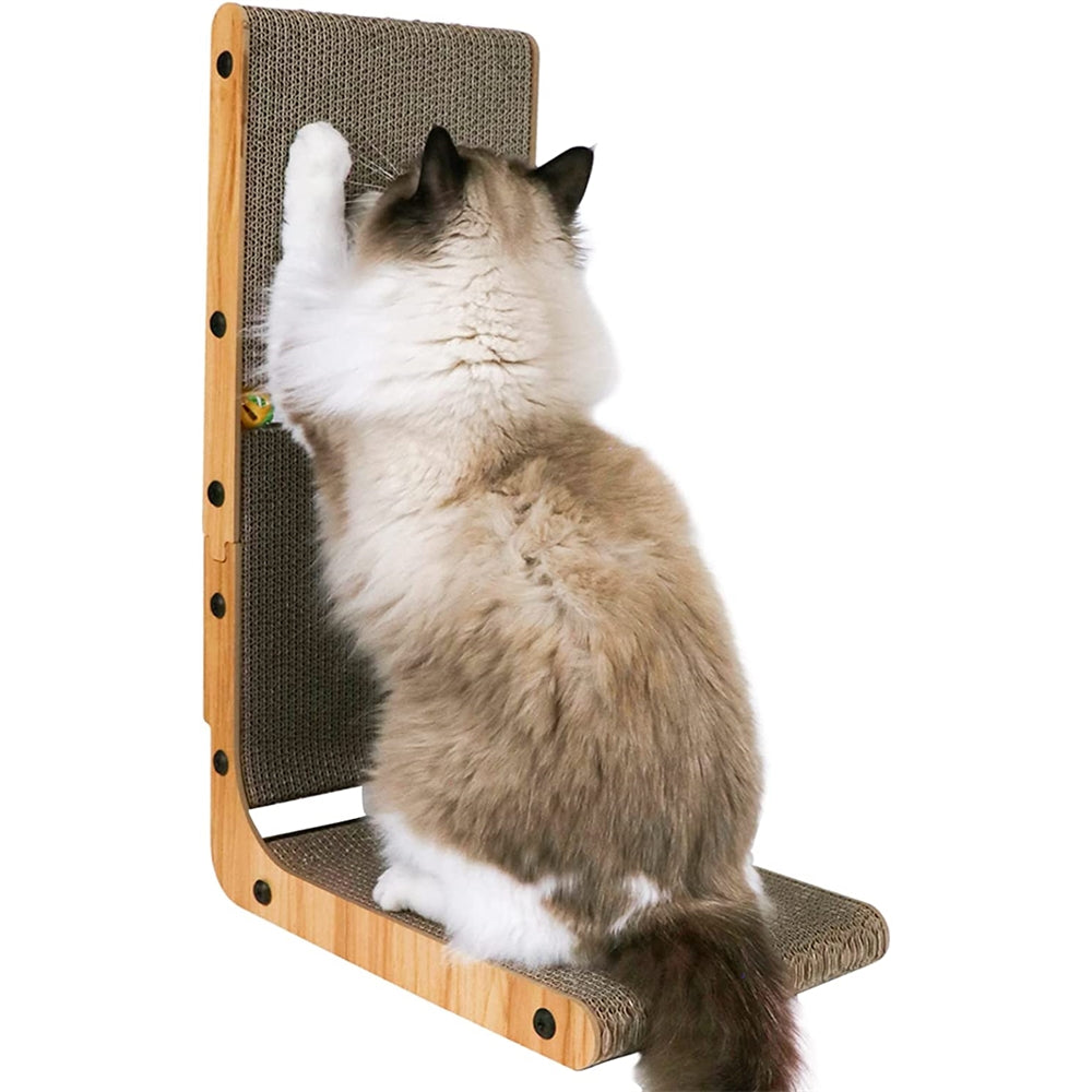 Rascador para gatos en forma de L con 2 bolas de juguete
