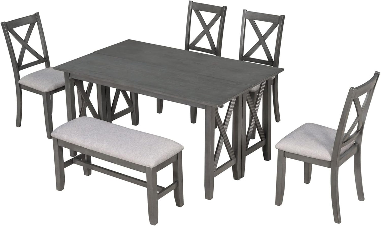 Juego de Comedor Familiar de 6 Piezas con Mesa Plegable