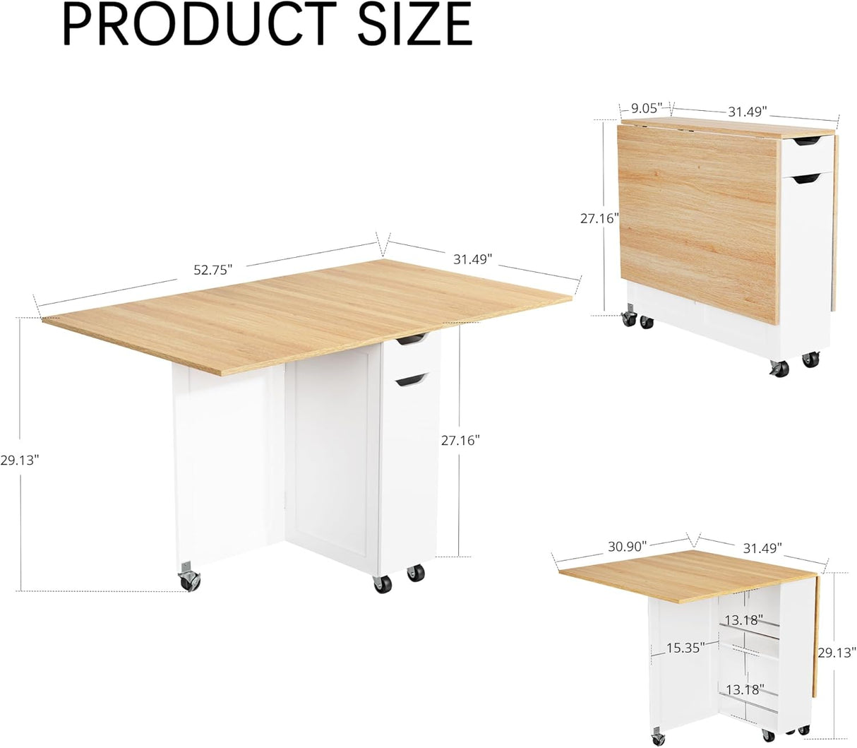 Mesa de Comedor Plegable, con Cajón y Ruedas, Modelo 2023