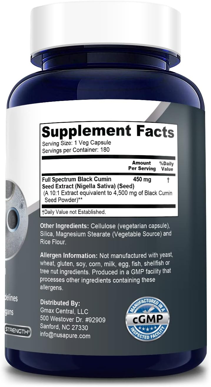 Extracto de Semilla de Comino Negro 4500mg NusaPure 180 Capsulas