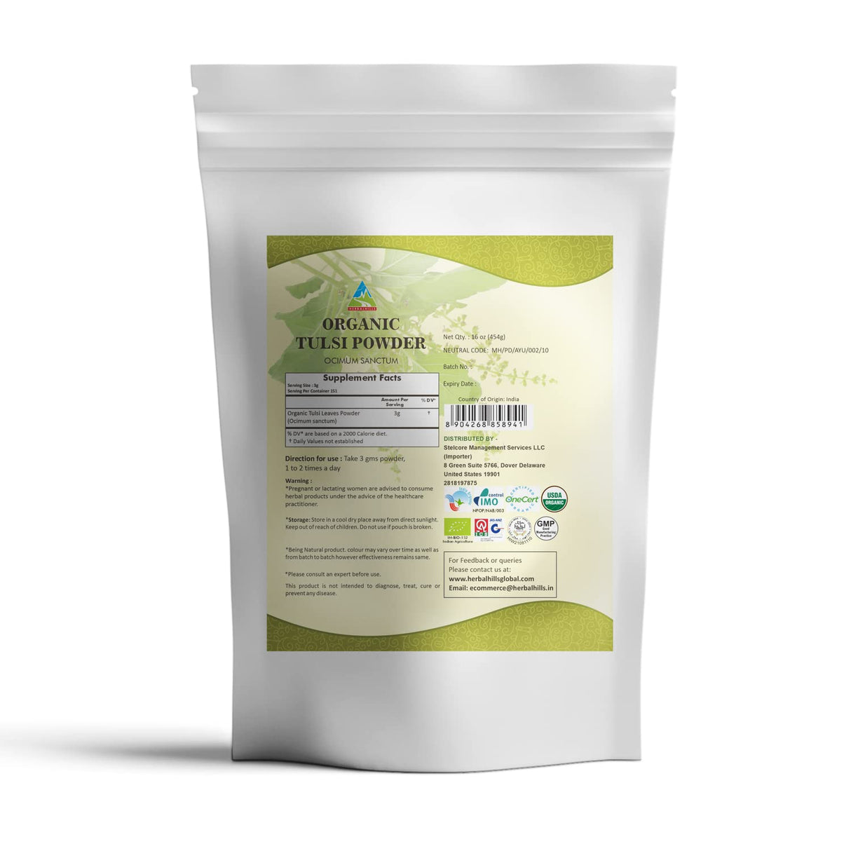 Suplemento Polvo orgánico de Tulsi de albahaca sagrada 454 G