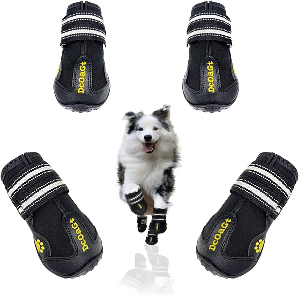 Zapatos para perros grandes, botas de perro y protectores de patas para pavimento caliente de nieve de invierno, botines antideslizantes para senderismo, caminar, botines impermeables transpirables y reflectantes para perros de tamaño grande, 4 unidades