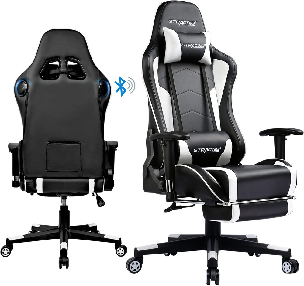 Silla de juegos con reposapiés y altavoces Bluetooth