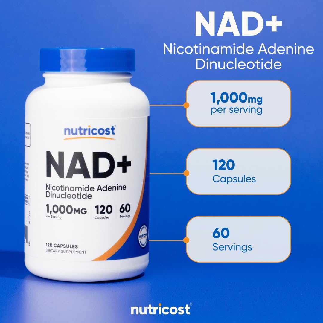 Suplemento de NAD+, Nutricost, 1000mg, 120 Cápsulas
