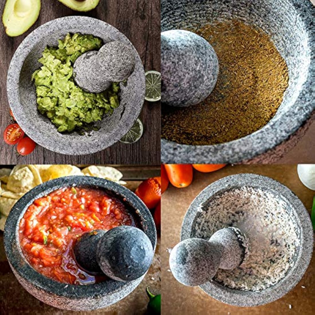 Set de mortero y maja de granito tazón de guacamole Molcajet