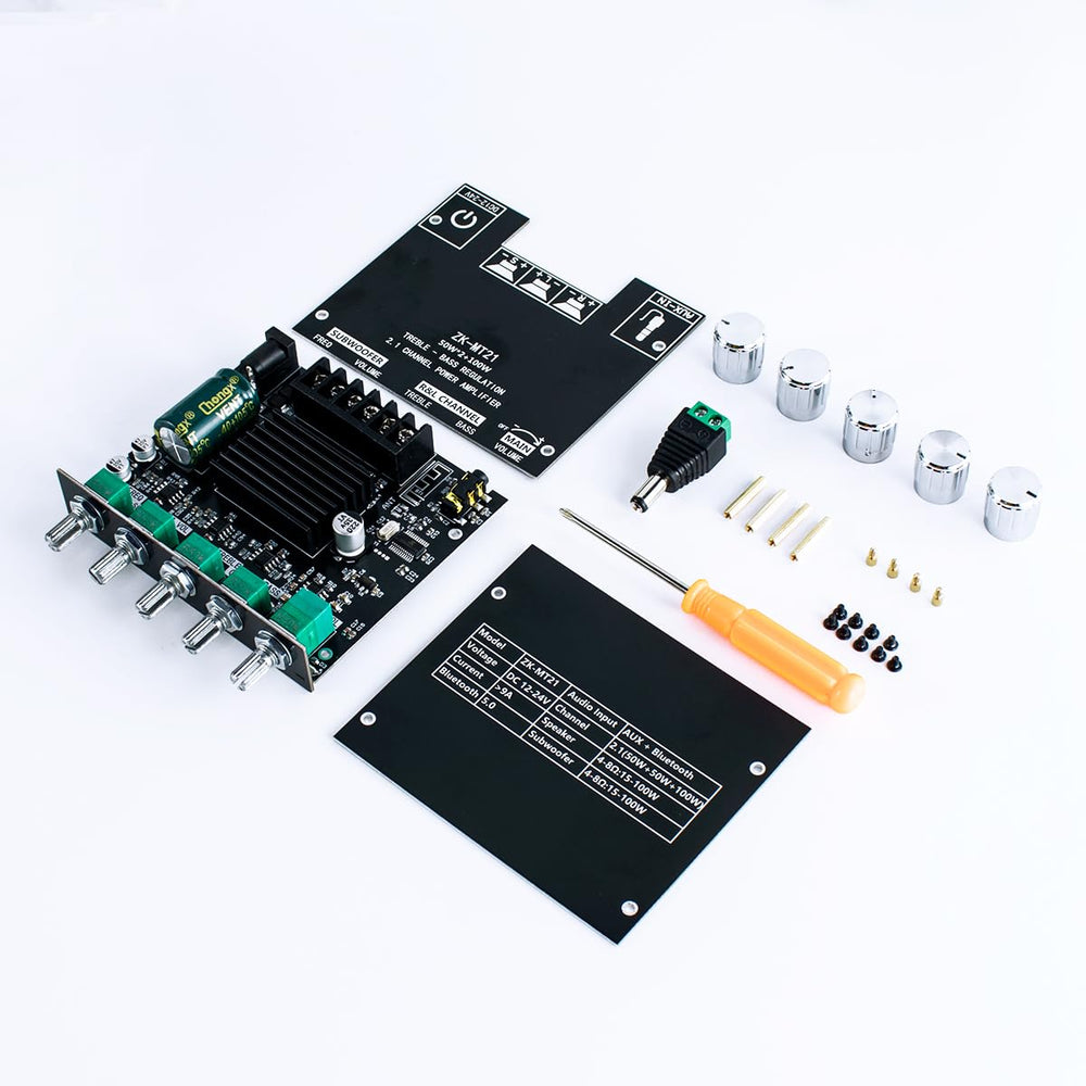 Amplificador de Audio Bluetooth 50W×2+100W con Control de Graves y Agudos