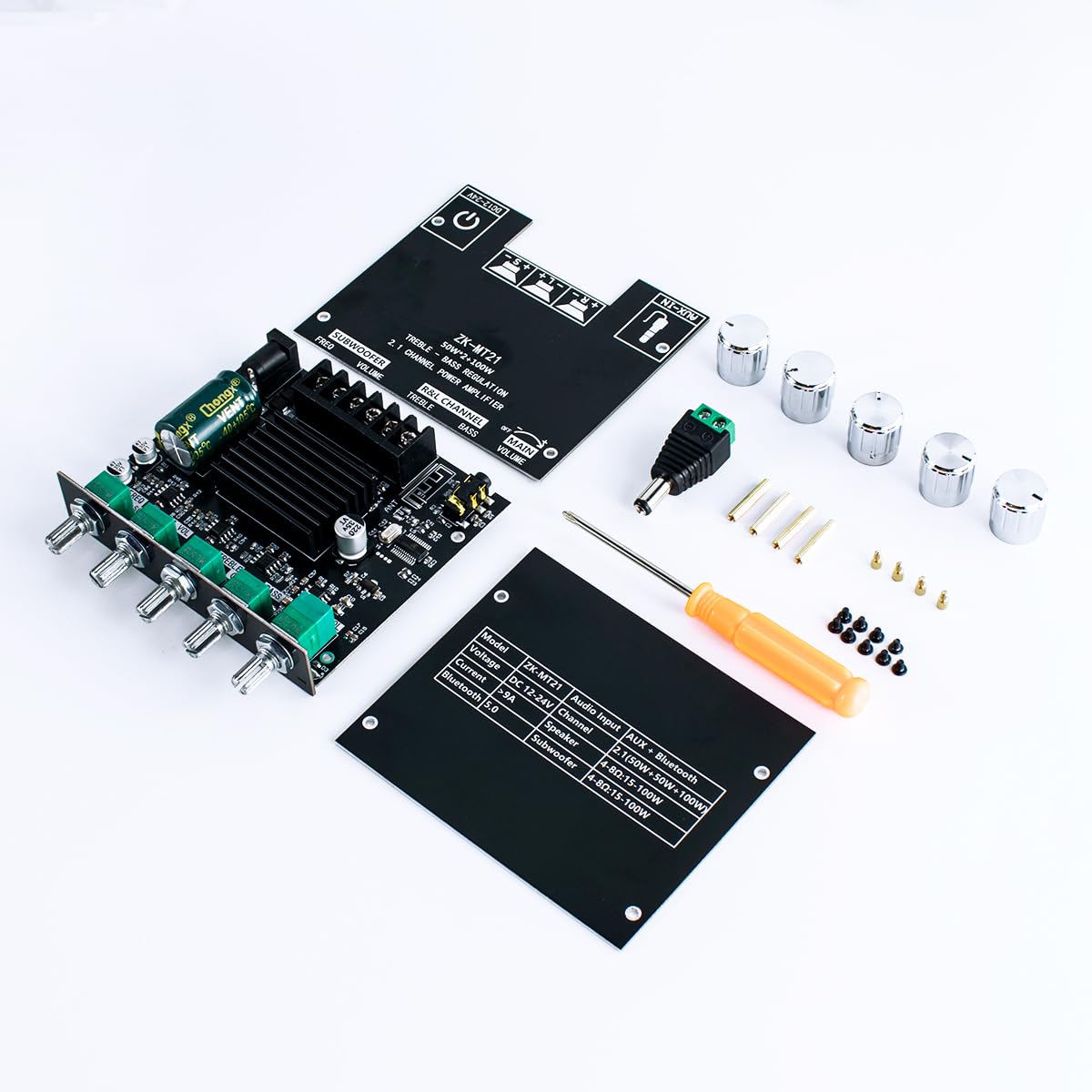 Amplificador de Audio Bluetooth 50W×2+100W con Control de Graves y Agudos