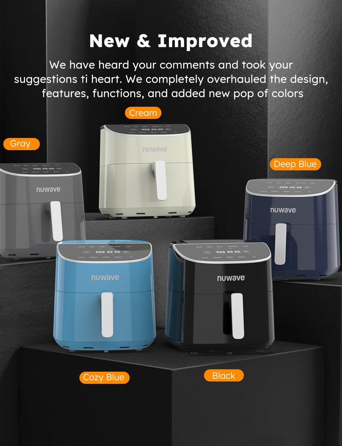 Freidora de aire Nuwave Brio Plus 8 Qt, 5 funciones, PFAS Free