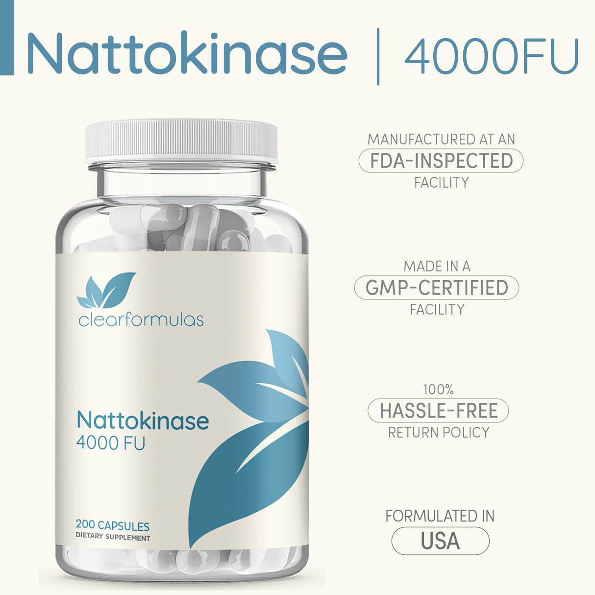 Nattokinase 4000 FU - 200 Cápsulas Vegetales sin OGM