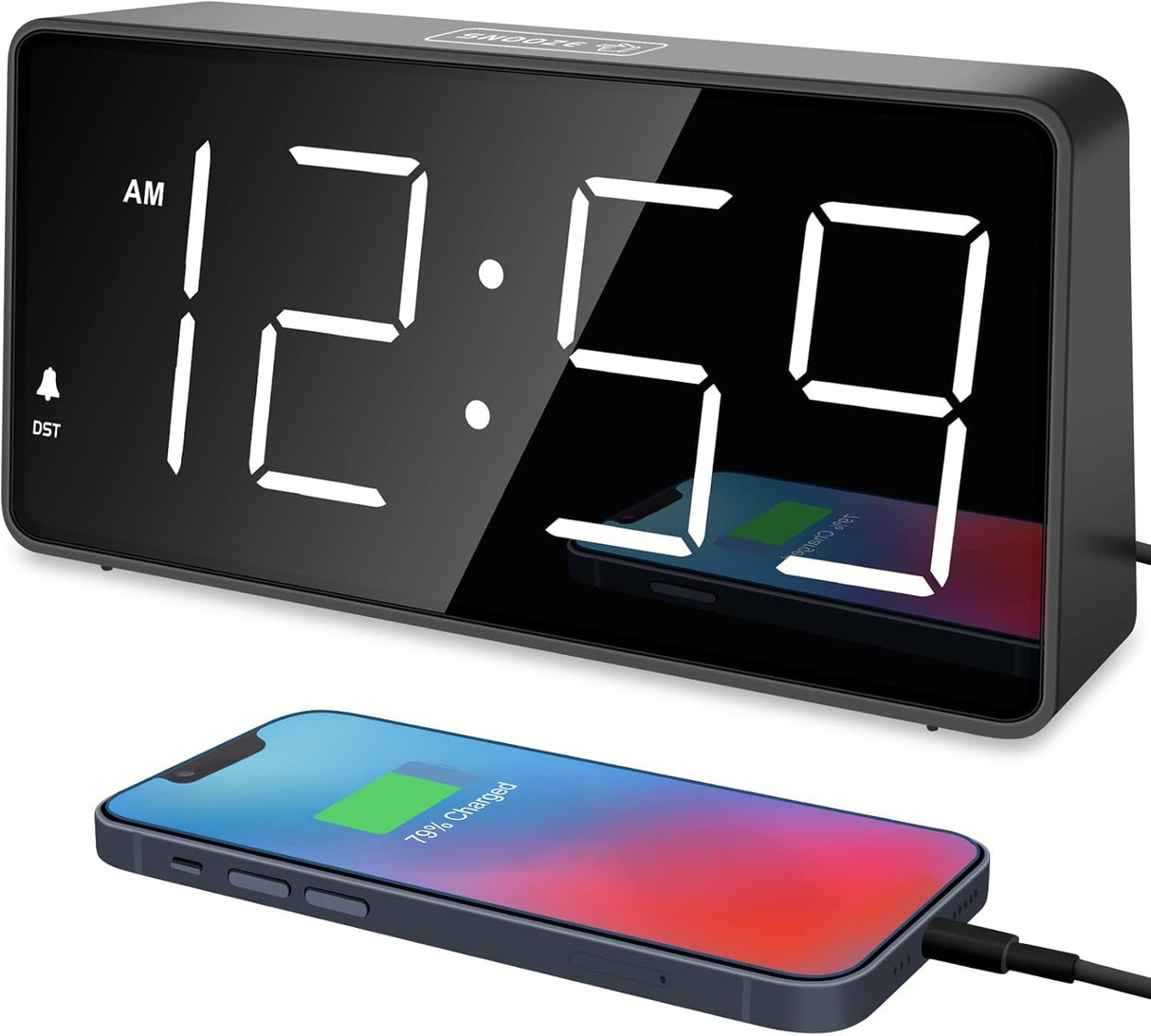 Reloj despertador digital con grandes números y USB, modelo para dormir profundamente