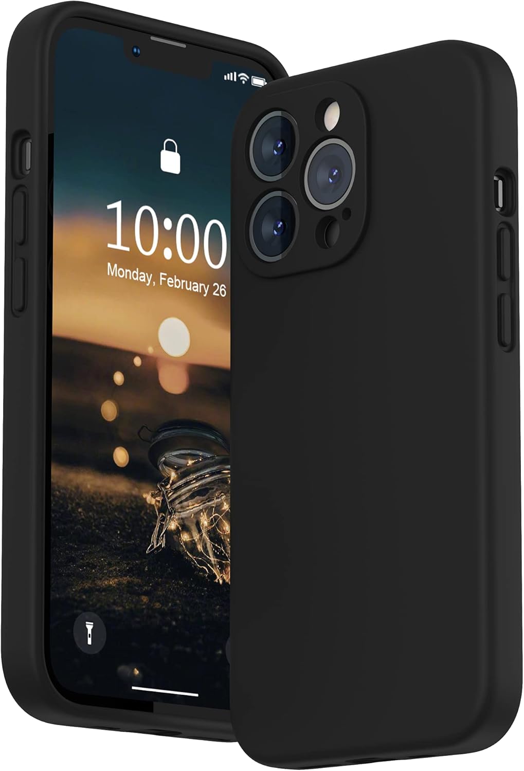 SURPHY funda de silicona compatible con iPhone 13 Pro (6.1 pulgadas, 2021), con protección para la cámara, funda de silicona líquida con forro de microfibra (negro)
