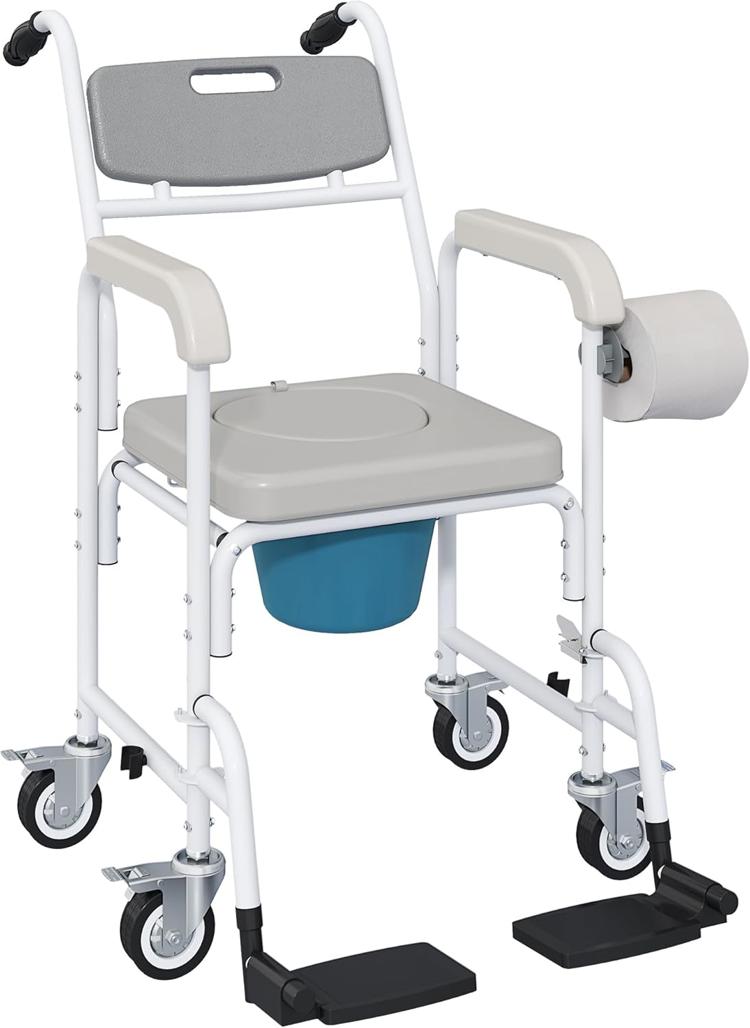 Silla de Ducha HOMCOM 4 en 1 con Ruedas y Respaldo