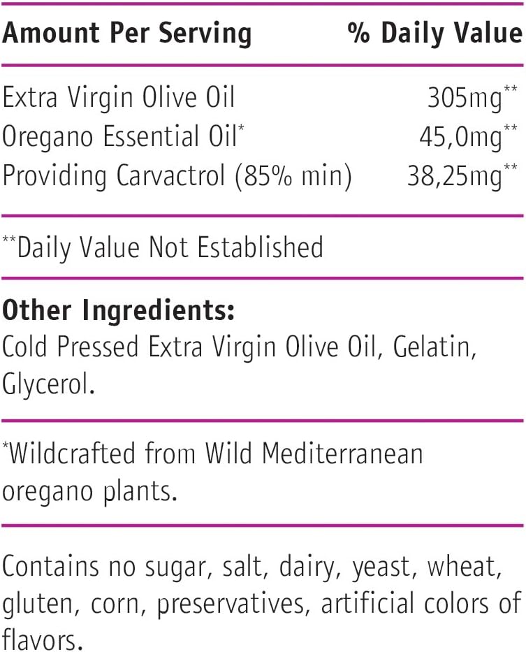 Cápsulas de Aceite de Orégano Silvestre, Alto Carvacrol, 60 cáps.
