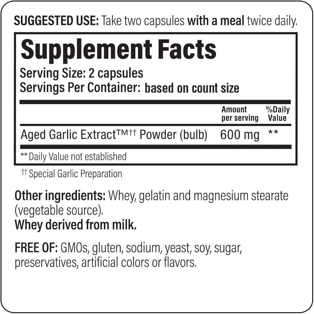 Suplemento Cápsulas con extractos de ajo añejado Kyolic 200u