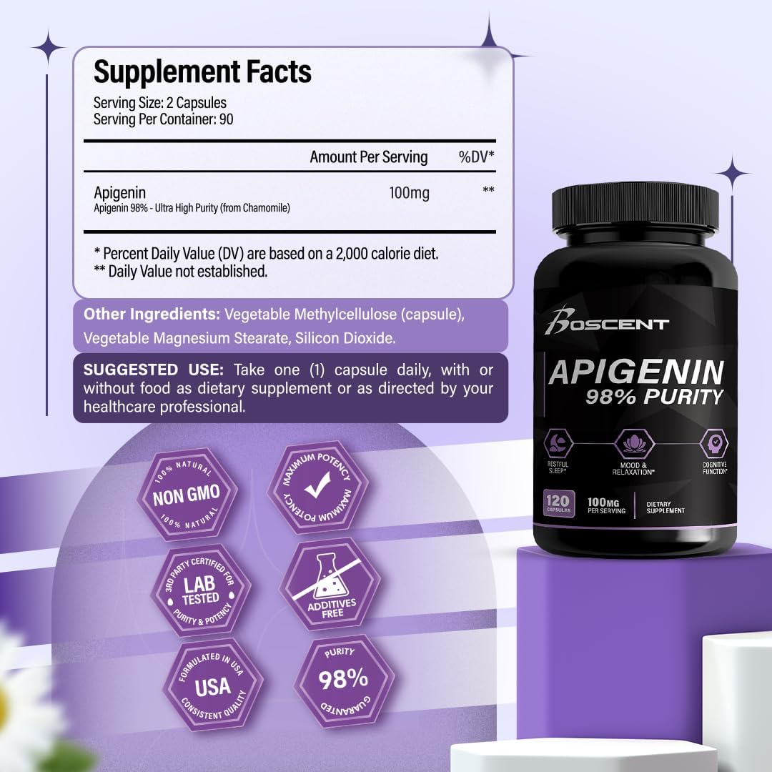 Suplemento de apigenina de 100 mg de extracto de manzanilla