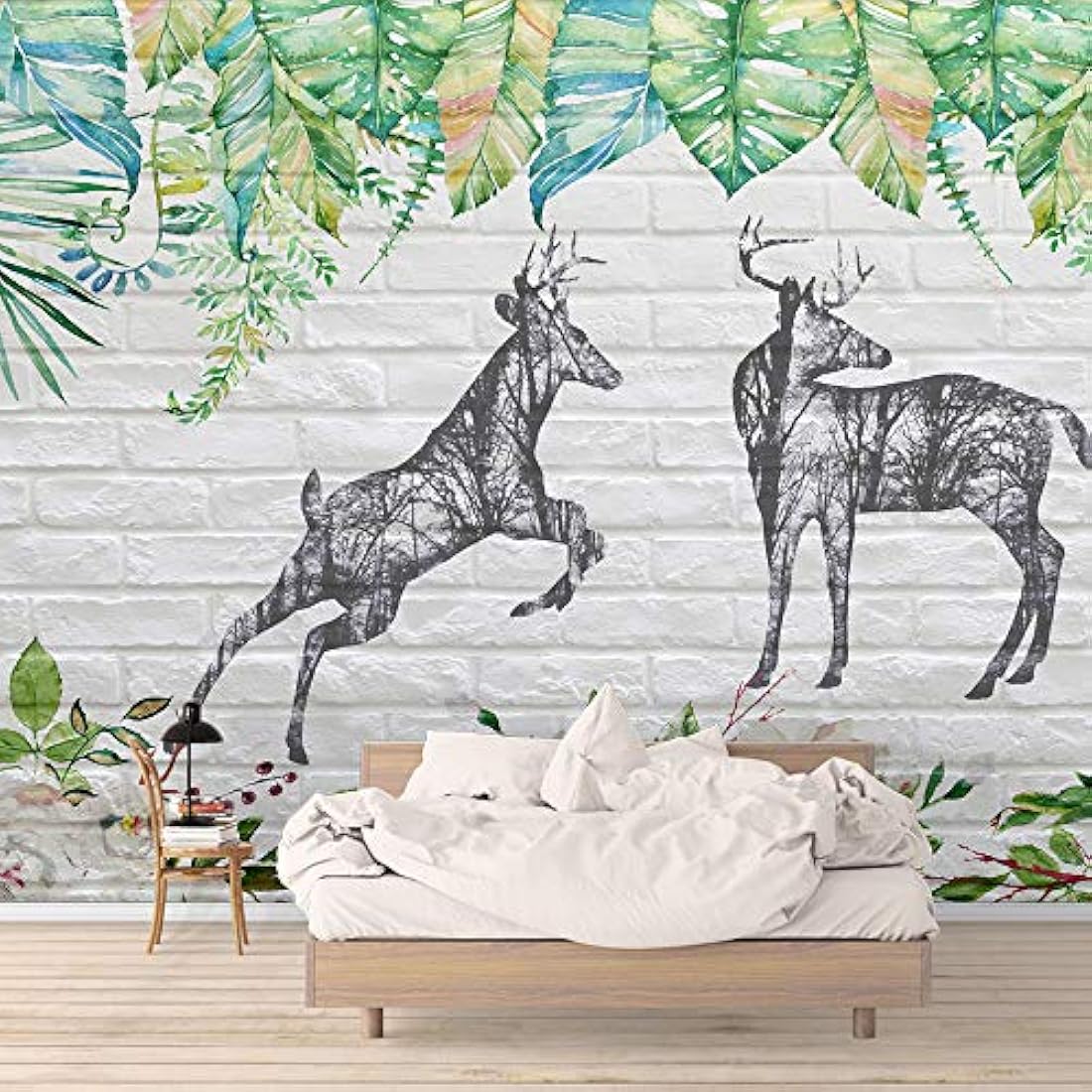 Mural de pared Ciervo elegante en fondo rústico de ladrillo