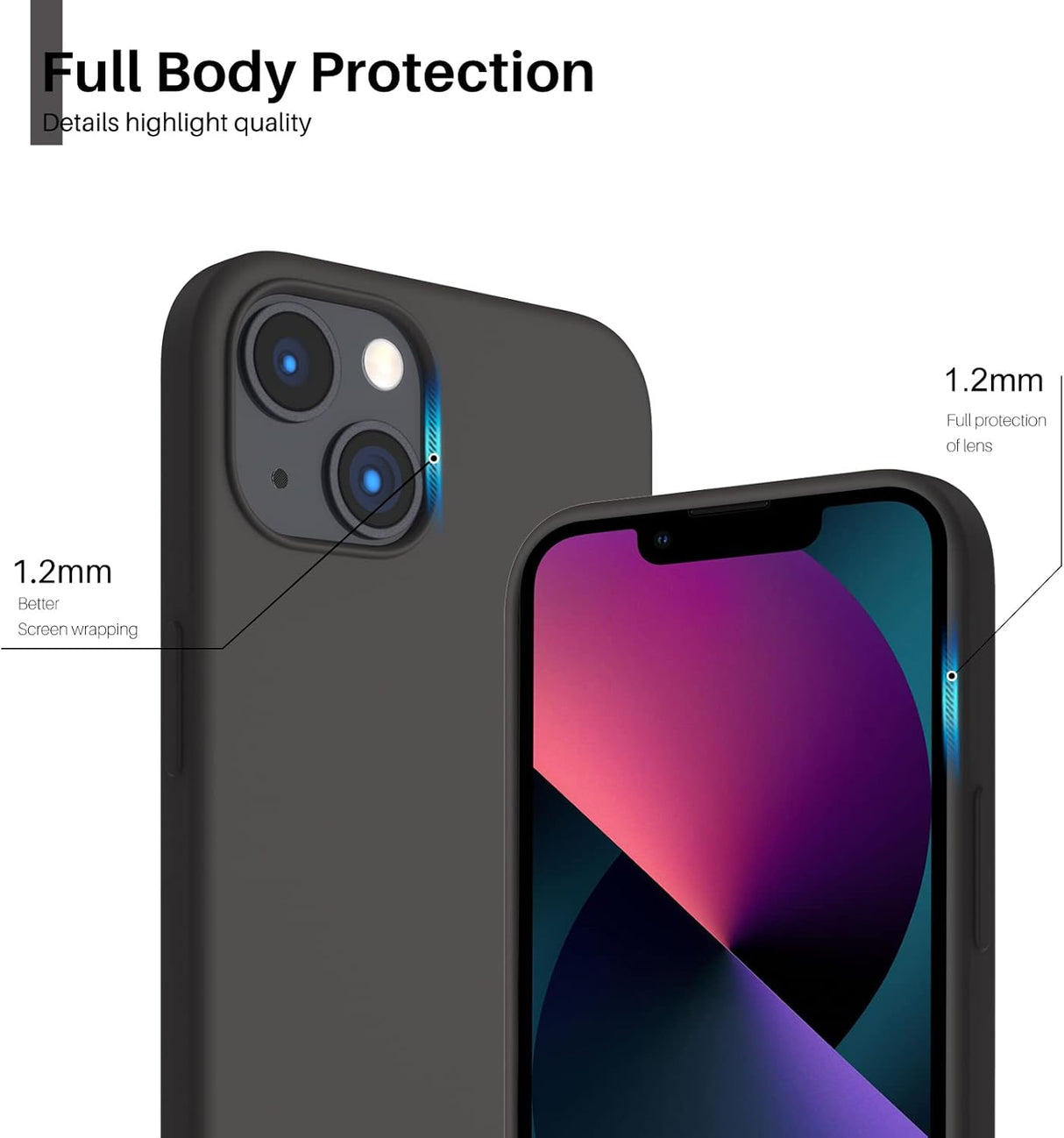 ORNARTO - Funda compatible con iPhone 3 y iPhone 13 Pro, goma de gel suave de 3 capas de silicona líquida delgada, 15,5 cm, gris espacial