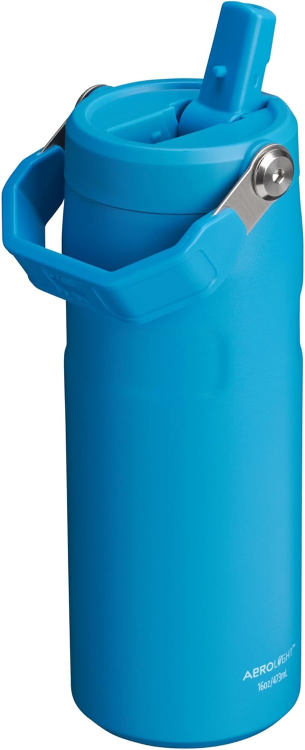 Botella de agua 16 OZ con popote, acero inoxidable, aislada
