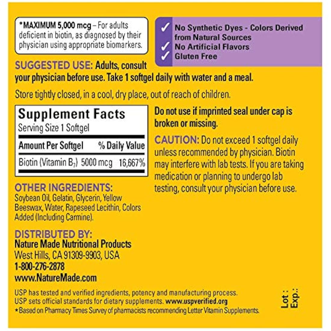 Biotina de fuerza máxima, tamaño grande, cápsulas líquidas