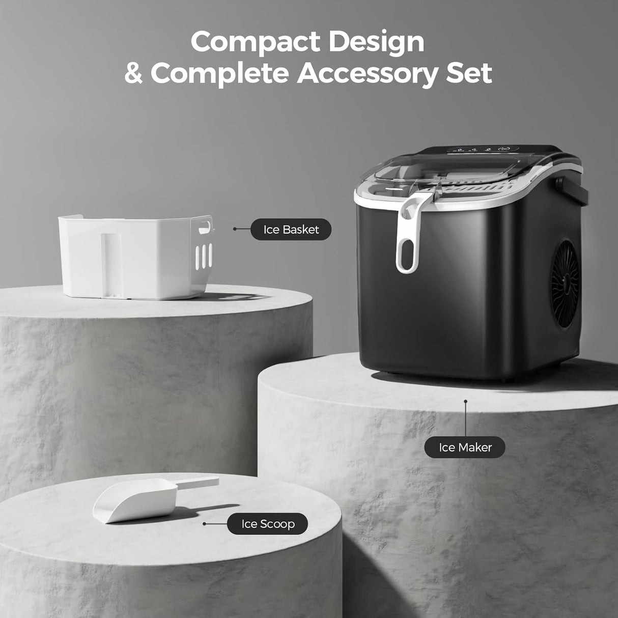 Máquina de Hielo Crzoe, 26Lbs/24H, 9 Cubos en 6 Min, Auto-Limpieza