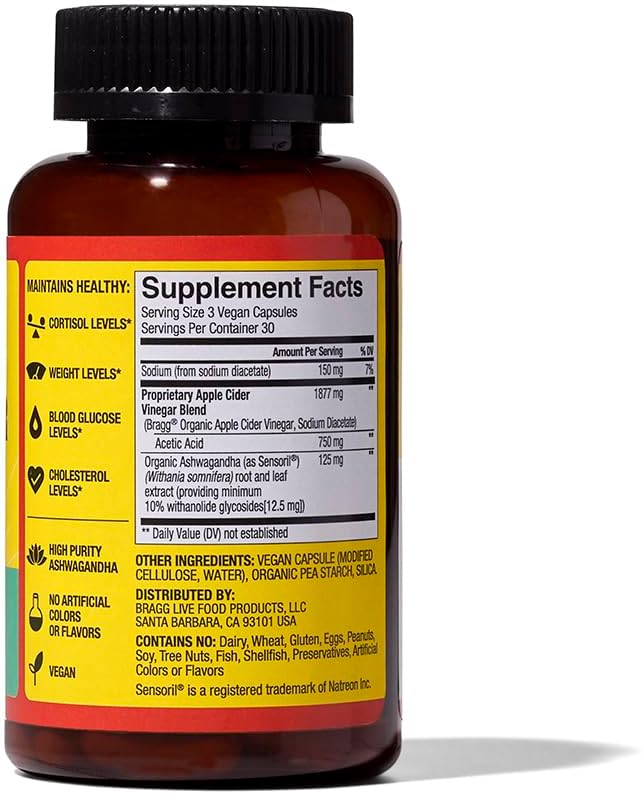 Cápsulas de Vinagre de Sidra Bragg y Ashwagandha - 90 Pills