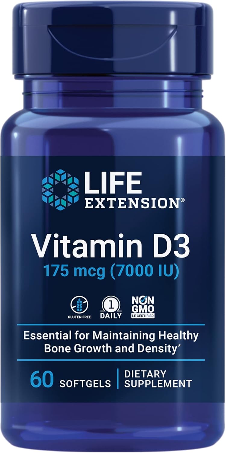 Suplemento de Vitamina D3 175 mcg Life Extension, 60 softgels