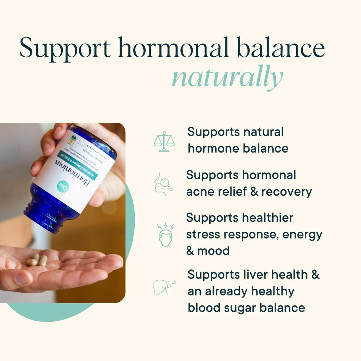 Suplemento Hormonal Ora Organic - Equilibrio & Acné - 90 Cápsulas