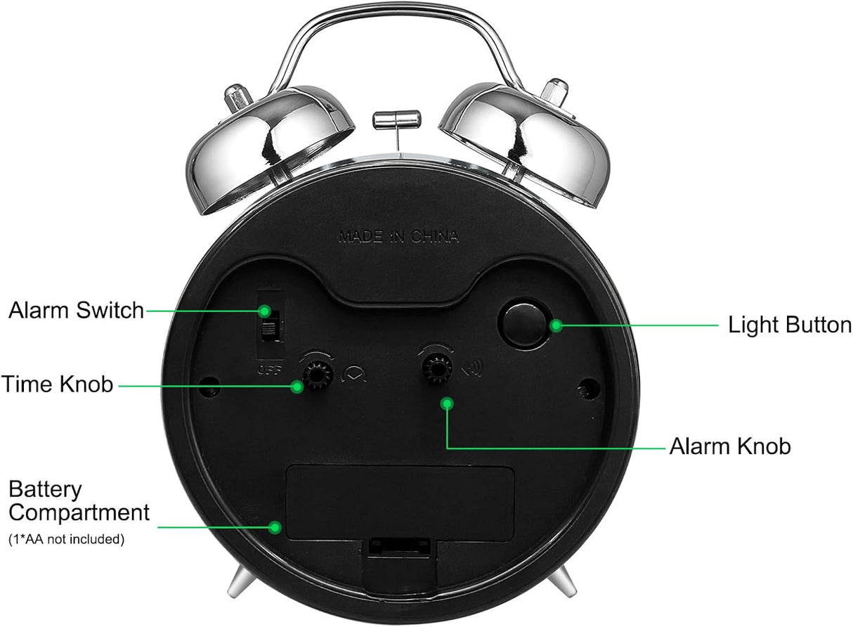 Reloj Despertador Super Ruidoso para Dormilones, Campanas Dobles