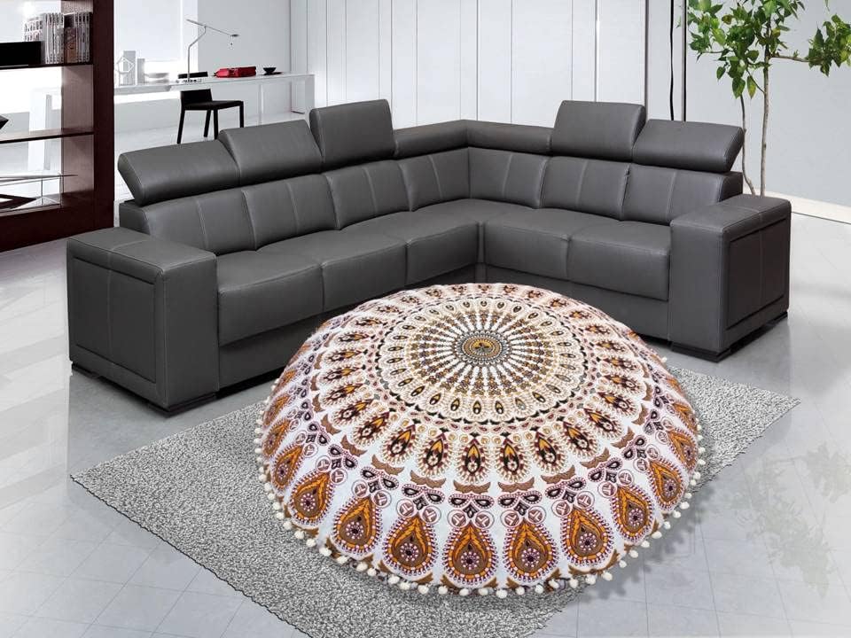 Funda bohemia para cojín, de 32 pulgadas, con diseño de mandala, para meditación, decorativa, otomana, grande, para exteriores, decoración del hogar, decoración de arte en el hogar, redonda, con pompones de algodón, cómoda