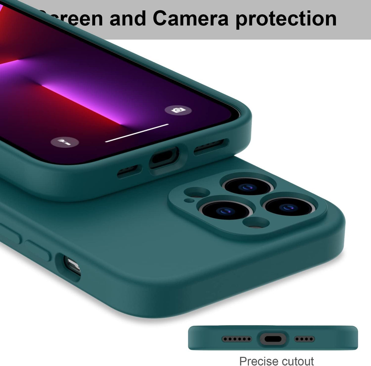 DEENAKIN Funda para iPhone 13 Pro Max con protector de pantalla, cubierta de goma de gel de silicona líquida suave y duradera para iPhone 13 Pro Max de 6.7 pulgadas, color verde pino