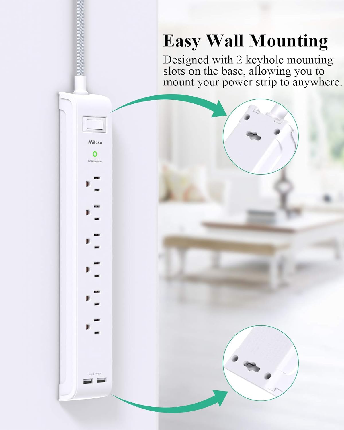 pack de 2 regletas de alimentación Cable de extensión de 12ft