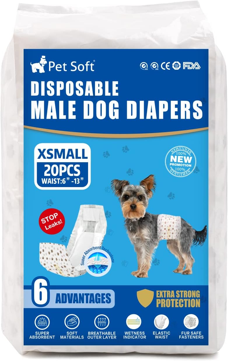 Pet Soft Pañales desechables perros machos 20 unidades, XS
