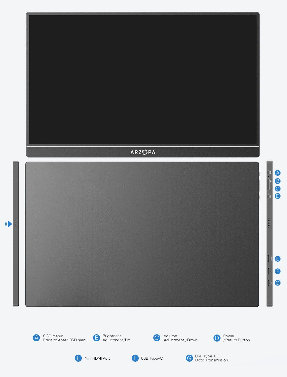 Monitor portátil ARZOPA 15.6'' FHD USB C HDMI HDR S1