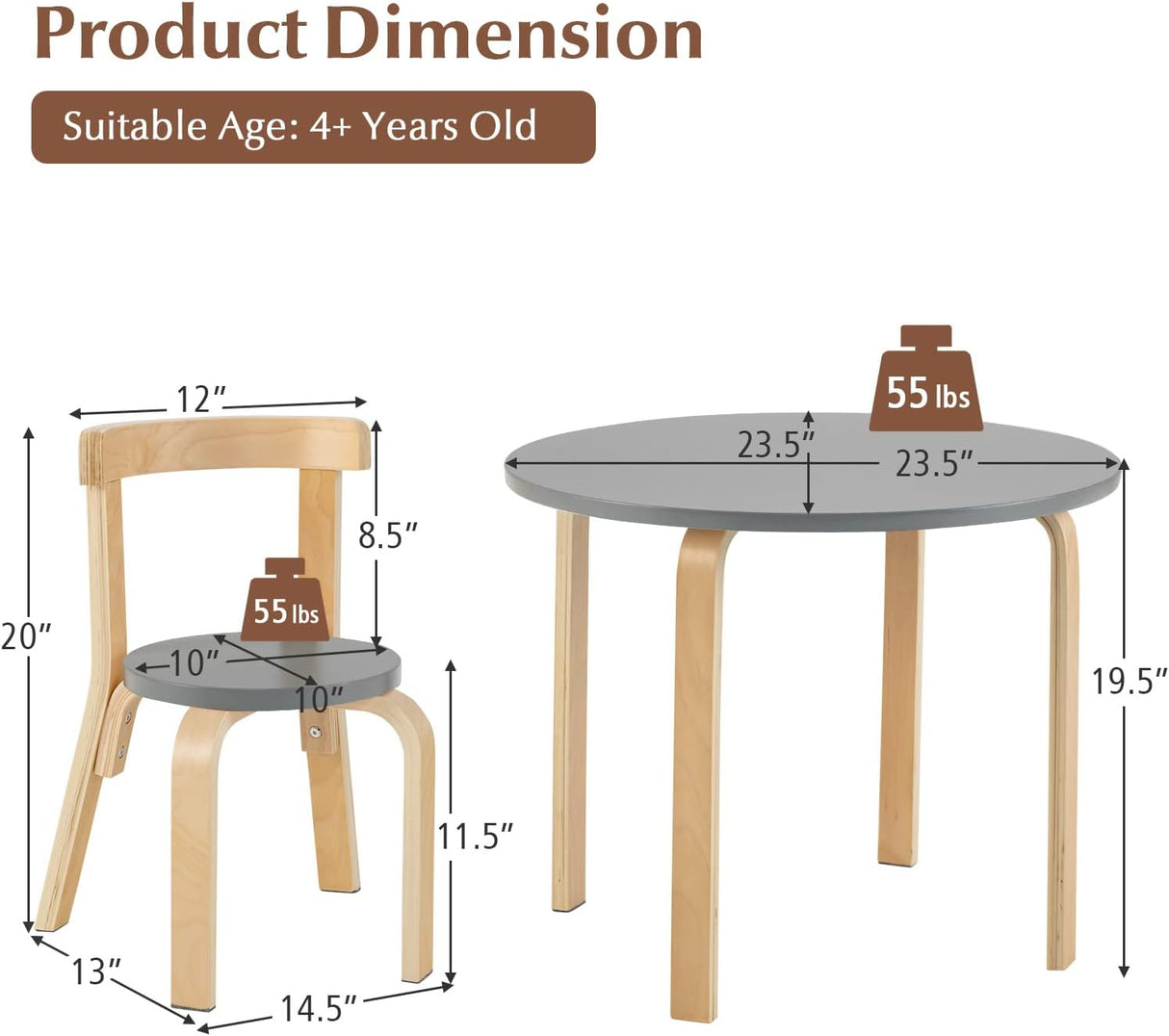 Mesa de actividades de madera de 5 piezas con 4 sillas