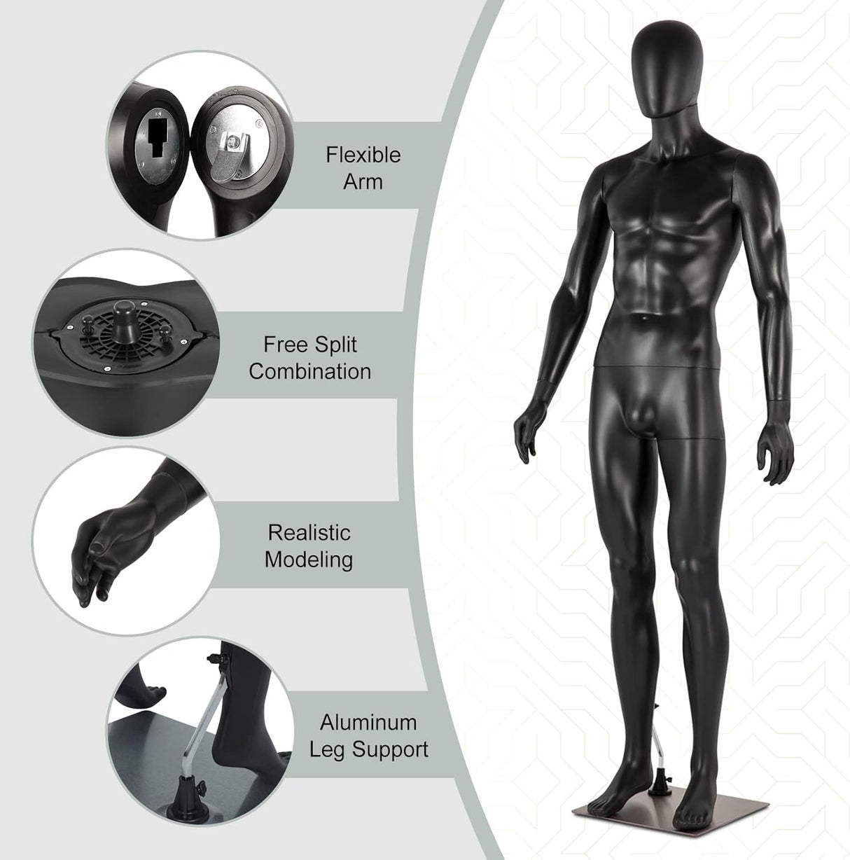 Maniquí Masculino Realista 74 Ajustable con Base Metálica