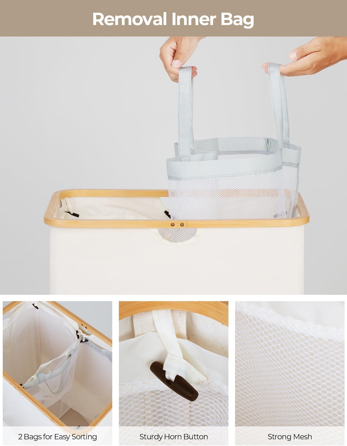 Cesta de Ropa Grande StorageWorks con Tapa y 2 Bolsas Extraíbles