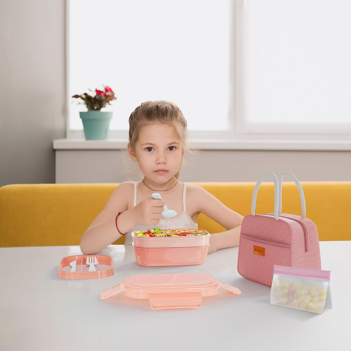 Caja de Almuerzo JBGOYON® - 3 Contenedores Apilables, Utensilios
