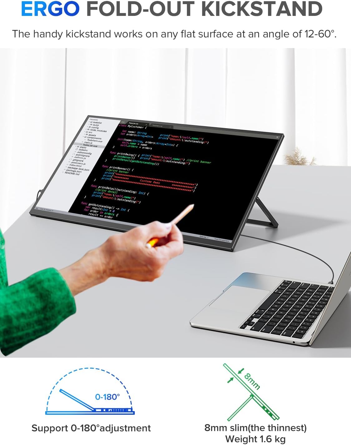 Monitor portátil UPERFECT 22 2K QHD, USB-C, HDMI, VESA