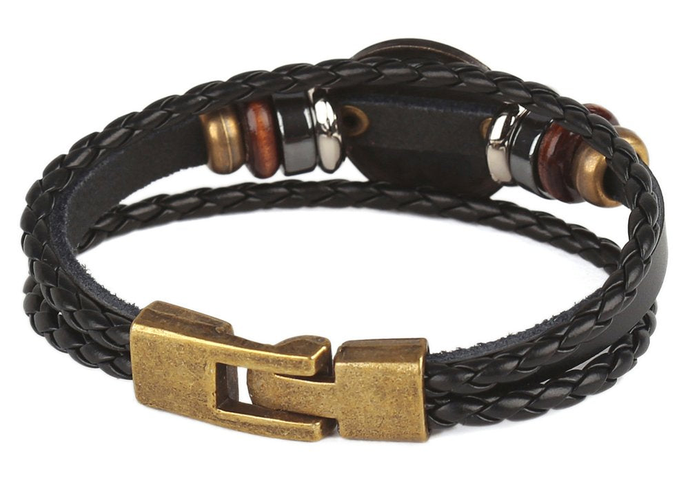 Pulsera de cuero de aleación para hombres de cuerda trenzada